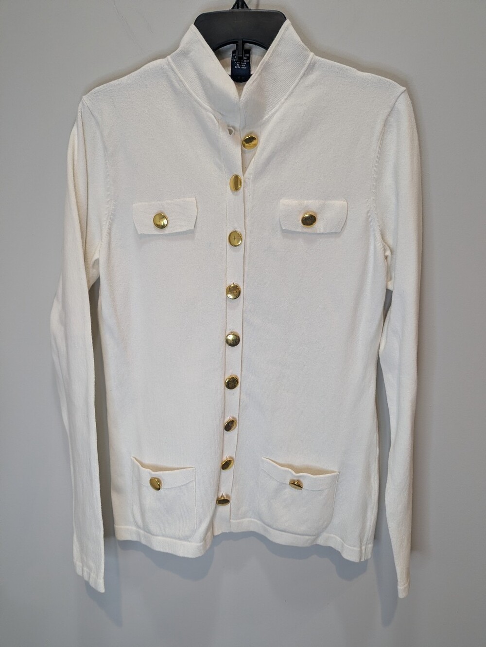 Boston Proper Beautiful Off White Cardigan With Oversized Gold Buttons Women's M
